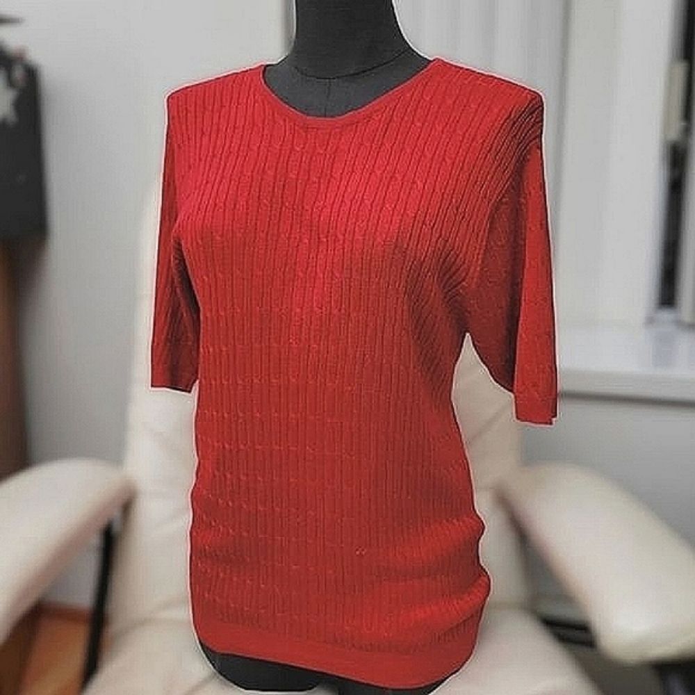 Vtg Talbots red silk rib knit blouse sweater